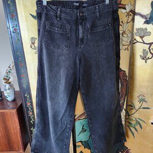 OLD NAVY JEANS Drapey Black Wash HIGH RISE BAGGY WIDE LEG Patch Pockets 14